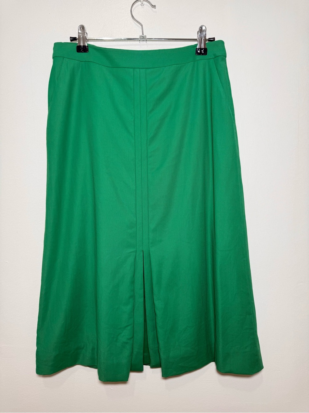 Classiques Entier Vibrant Green A-Line Midi Skirt with Front Slit Wool Blend